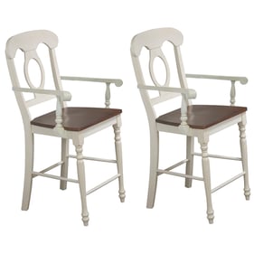 2 Sunset Trading Andrews White Chestnut Napoleon Barstools with Arms