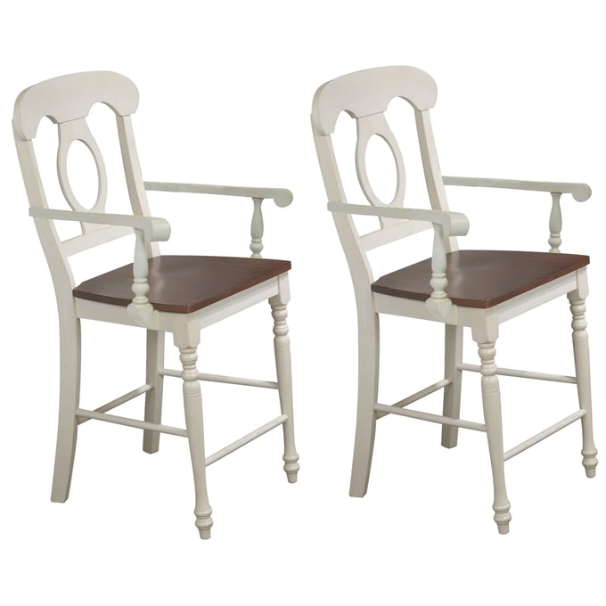 2 Sunset Trading Andrews White Chestnut Napoleon Barstools with Arms SST-DLU-ADW-B50A-AW-2