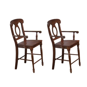 2 Sunset Trading Andrews Chestnut Napoleon Barstools with Arms