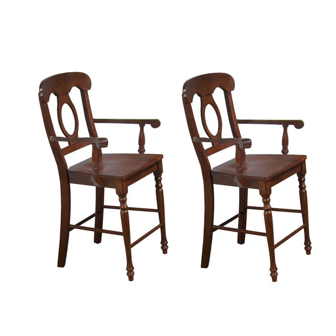 2 Sunset Trading Andrews Chestnut Napoleon Barstools with Arms SST-DLU-ADW-B50A-CT-2