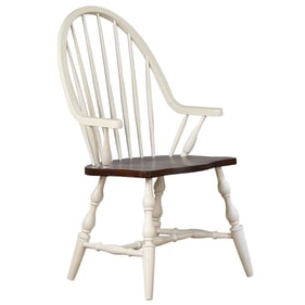 Sunset Trading Andrews White Chestnut Brown Windsor Dining Arm Chair