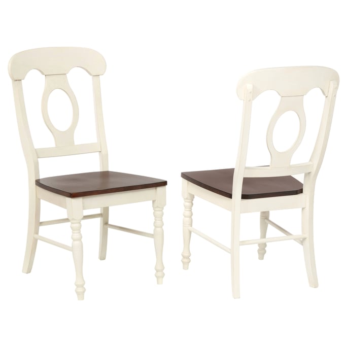 2 Sunset Trading Andrews Antique White Chestnut Napoleon Dining Chairs SST-DLU-ADW-C50-AW-2