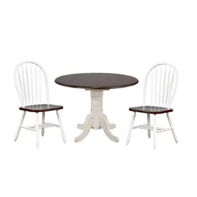 Sunset Trading Andrews White Chestnut Round 3pc Dining Set with Arrowback C...