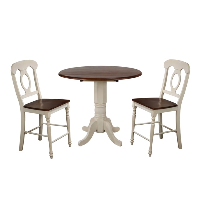 Sunset Trading Andrews White Chestnut Round 3pc Pub Set with Napoleon Stools SST-DLU-ADW4242CB-B50-AW3PC