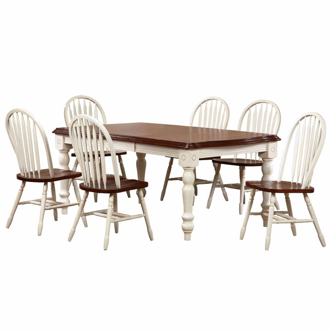 Sunset Trading Cabo Antique White Chestnut Brown 7pc Dining Room Set SST-DLU-ADW4272-820-AW7P