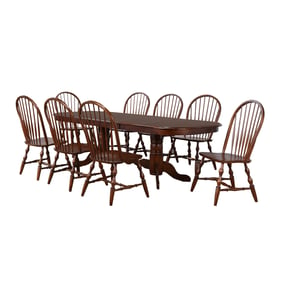 Sunset Trading Andrews Chestnut Double Pedestal 9pc Dining Set