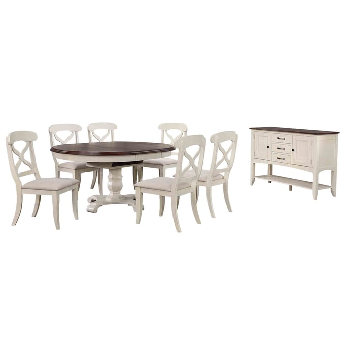 Sunset Trading Andrews White Chestnut Brown 8pc Dining Set with Sideboard SST-DLU-ADW4866-C12-SBAW8P