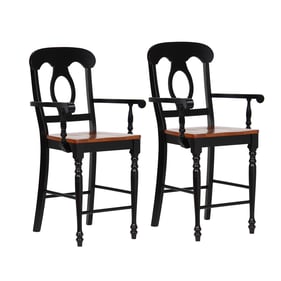 2 Sunset Trading Antique Black Cherry Napoleon Barstools with Arms