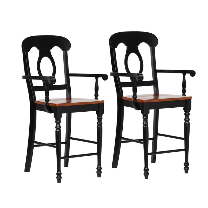 2 Sunset Trading Antique Black Cherry Napoleon Barstools with Arms SST-DLU-B50A-BCH-2