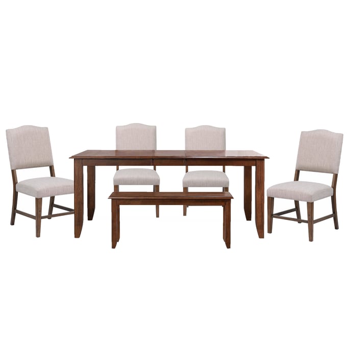 Sunset Trading Puff Amish Brown Upholstered 6pc Dining Room Set SST-DLU-BR4272-C85-BNAM6P