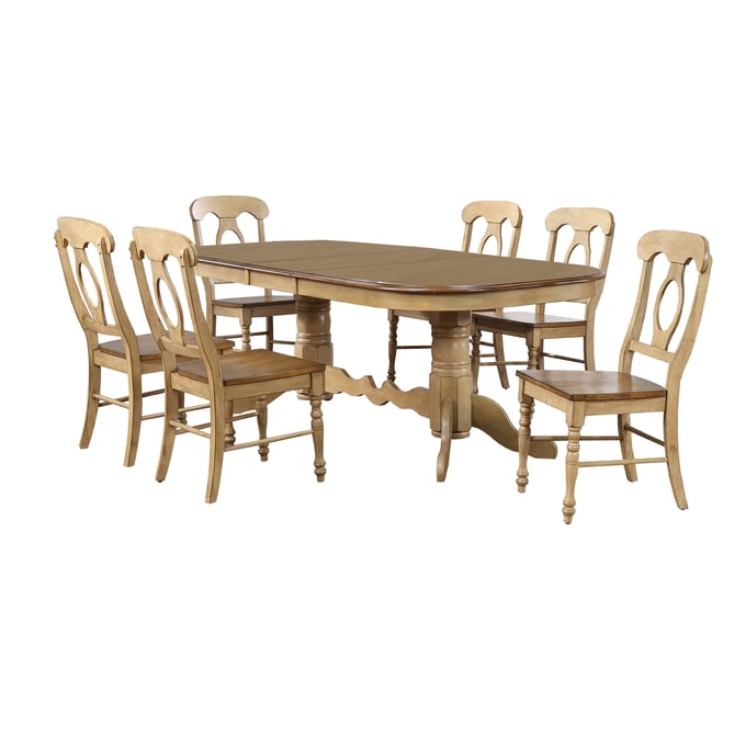 Sunset Trading Brook Wheat Pecan 7pc Dining Set with Napoleon Chairs SST-DLU-BR4296-C50-PW7PC