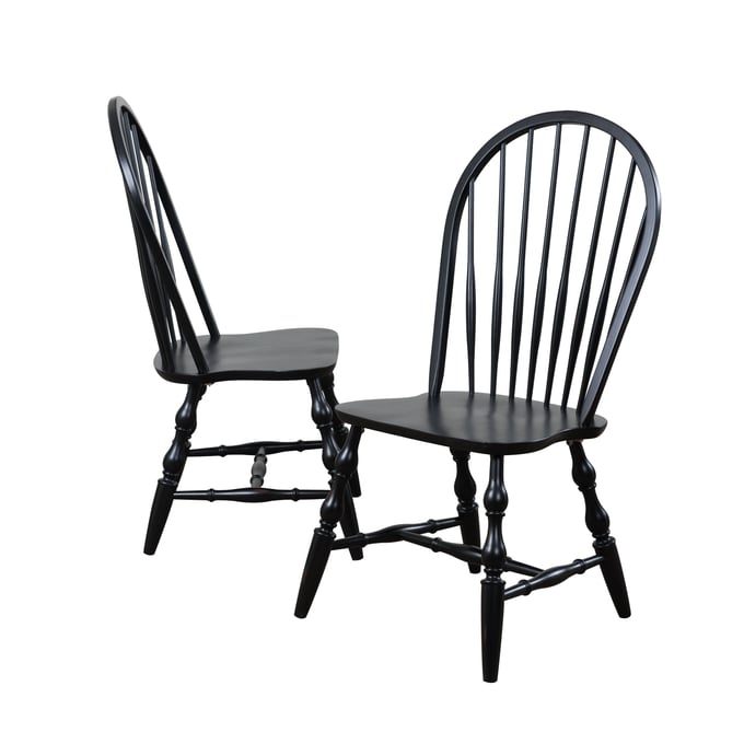 2 Sunset Trading Antique Black Windsor Spindleback Dining Chairs SST-DLU-C30-AB-2