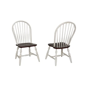 2 Sunset Trading Andrews White Chestnut Windsor Spindleback Dining Chairs