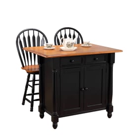 Sunset Trading Antique Black Cherry Drop Leaf 3pc Kitchen Island Set