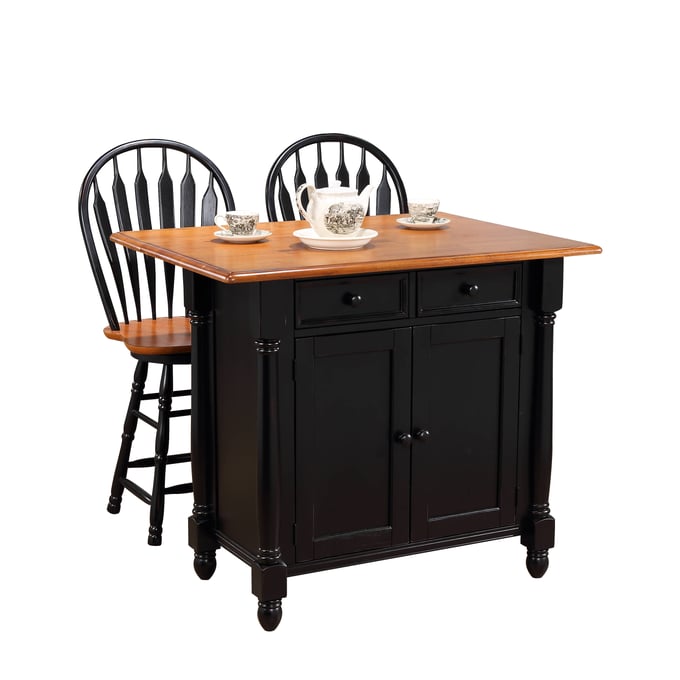 Sunset Trading Antique Black Cherry Drop Leaf 3pc Kitchen Island Set SST-DLU-KI-4222-B24-BCH3PC