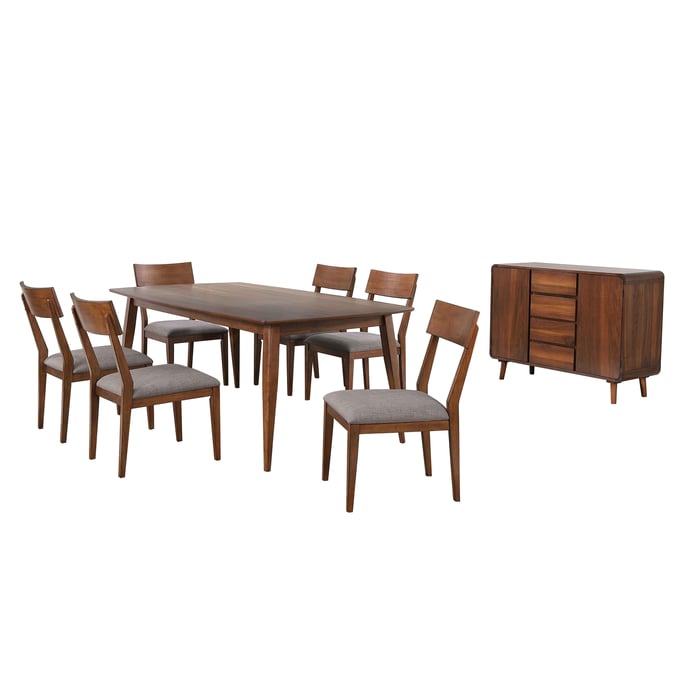 Sunset Trading Mid Century Danish Walnut 8pc Dining Set SST-DLU-MC4278-C45-SR8P