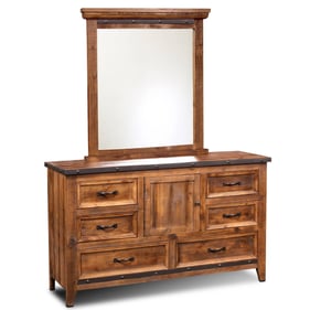 Sunset Trading Rustic City Natural Oak 6 Drawers Dresser and Mirror