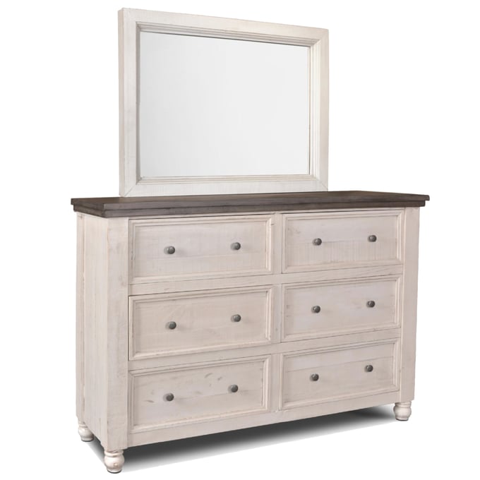 Sunset Trading Rustic French White Brown Double Dresser and Mirror SST-HH-4750-20-310