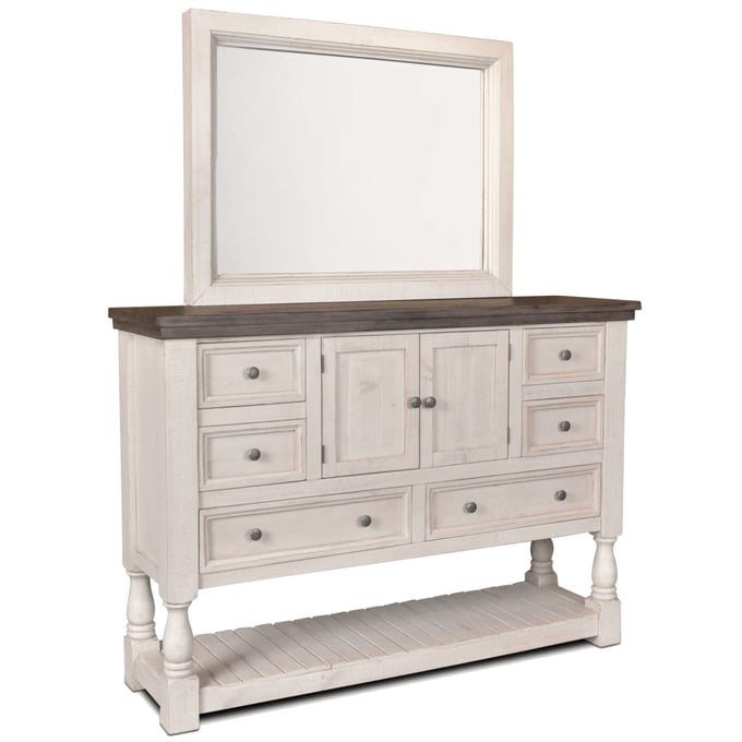 Sunset Trading Rustic French White Brown Dresser and Mirror SST-HH-4750-20-315