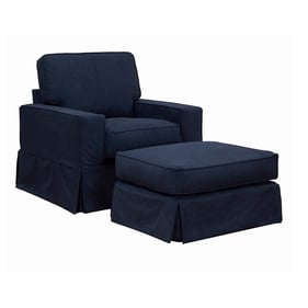 Sunset Trading Americana Navy Blue Fabric Slipcovered Chair and Ottoman Set