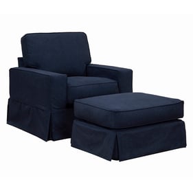 Sunset Trading Americana Navy Blue Box Cushion Chair and Ottoman Slipcover ...