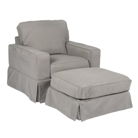 Sunset Trading Americana Grey Box Cushion Chair and Ottoman Slipcover Set