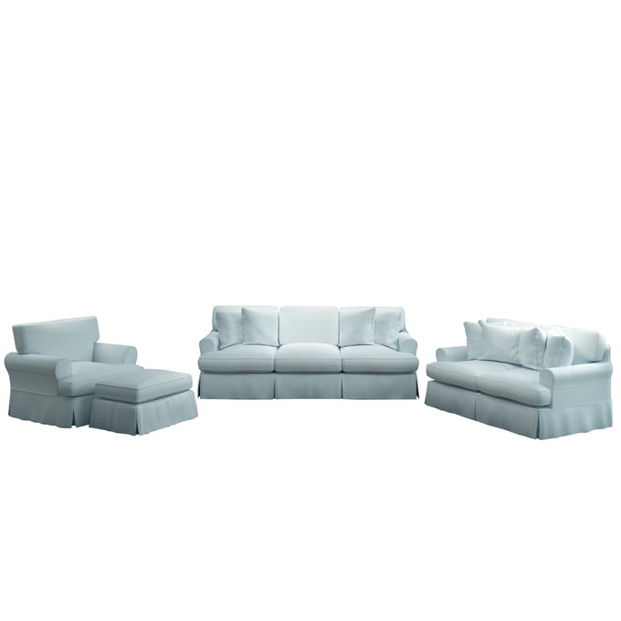 Sunset Trading Puff Ocean Blue 4pc Slipcovered Living Room Set SST-SU-1176-43-00102030