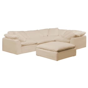 Sunset Trading Puff Tan Slipcovered L Shaped 5pc Sectional with Ottoman