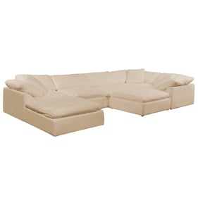 Sunset Trading Puff Tan Slipcovered 7pc Sectional with Ottoman