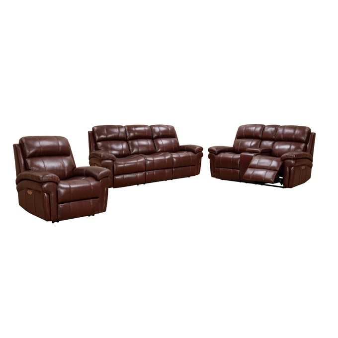 Montague Dual Power Headrest And Lumbar Support Reclining Sofa In Genuine  Brown Leather by Armen Living