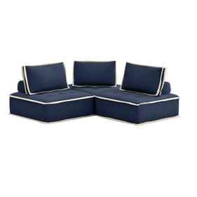 Sunset Trading Pixie Navy Blue Cream Fabric 3pc Sectional