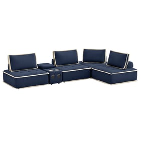 Sunset Trading Pixie Navy Blue Cream Fabric 5pc Modular Sectional