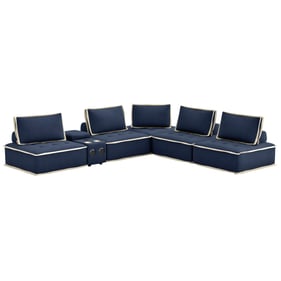 Sunset Trading Pixie Navy Blue Cream Fabric 6pc Sectional