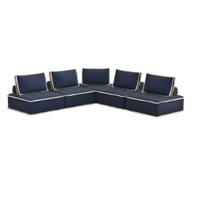 Sunset Trading Pixie Navy Blue Cream Fabric 5pc Sofa Sectional