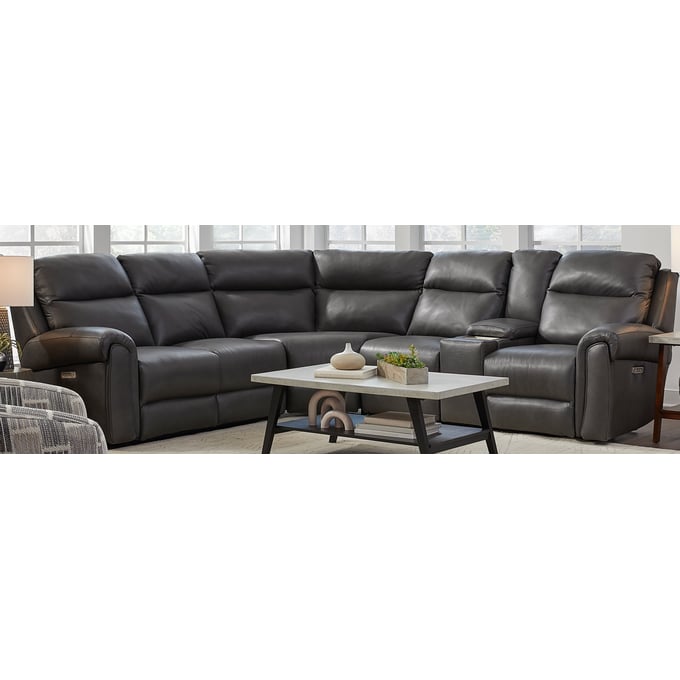 Southern Motion Bellingham Grey Triple Power Leather 3pc RAF Sectional STHN-394-19P-84-26P-957-14