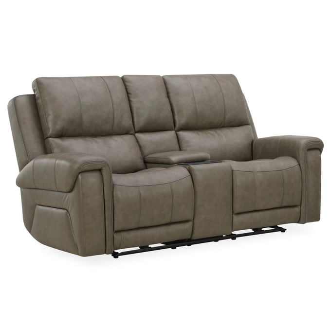 Southern Motion Burton Grey Triple Power Leather Reclining Console Loveseat with Bt Speakers STHN-466-86P-976-14