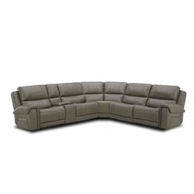 Southern Motion Burton Grey Triple Power Leather Reclining Sectional with B...