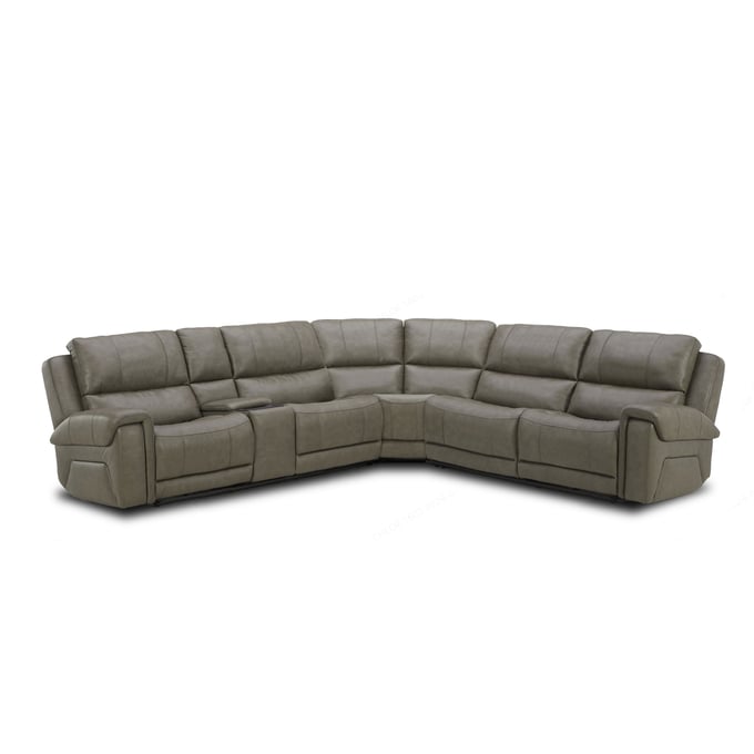 Southern Motion Burton Grey Triple Power Leather Reclining Sectional with Bt Speakers STHN-46603P46P98P848004P97614