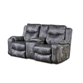 Southern Motion Marvel Grey Smoke Power Headrest Reclining Console Loveseat