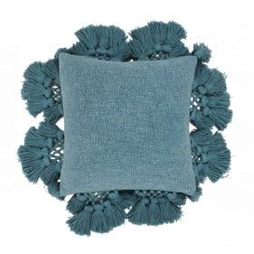 TOV Furniture Stone Washed Blue Tasseled Pillow