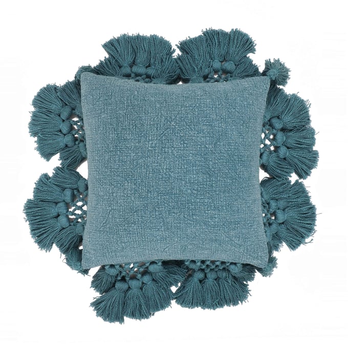 TOV Furniture Stone Washed Blue Tasseled Pillow TOV-C18589