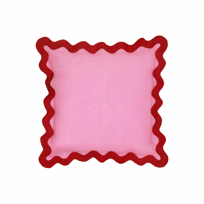 TOV Furniture Scalloped Pink Red Linen Throw Pillow TOV-C18608