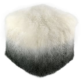 TOV Furniture Tibetan White Grey Sheepskin Pouf