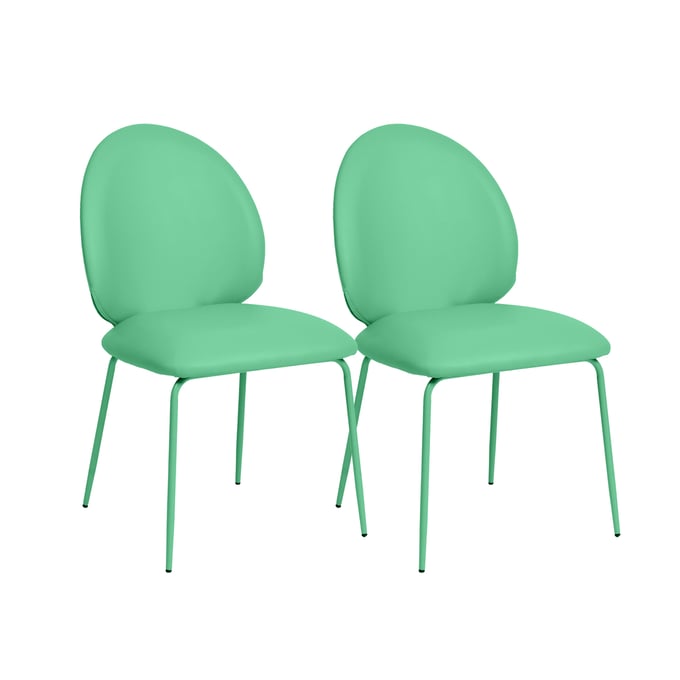 2 TOV Furniture Lauren Green Leather Dining Chairs TOV-D68697