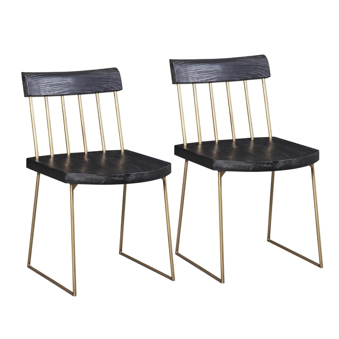 2 TOV Furniture Madrid Matte Black Brush Brass Chairs TOV-G5481