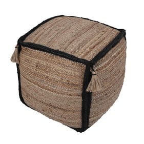 TOV Furniture Briana Black Natural Braided Pouf