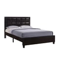 The Harper Upholstered Queen Size Bed with Square Pattern on Headboard, Espresso color faux lether