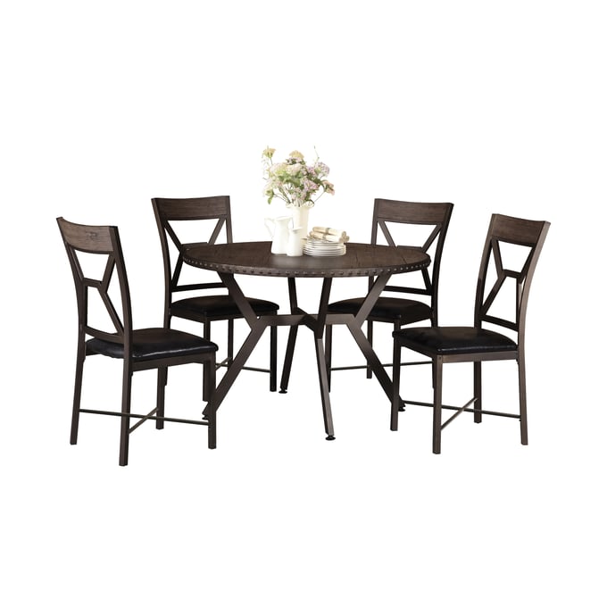 Titanic Furniture Hex Brown 5pc Round Dining Room Set TTNC-D251-DR-S1