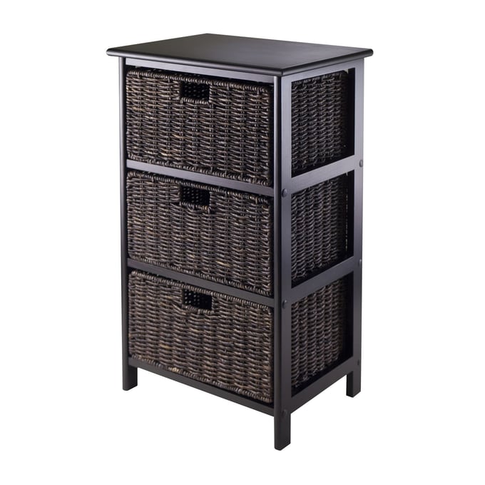 Winsome Omaha Black Chocolate Storage Rack with 3 Foldable Baskets WNS-20317