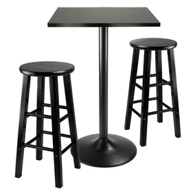 Winsome Obsidian Black Square 3pc Pub Table Set with Counter Height Stools